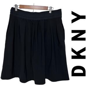 DKNY Wool Blend Pleated Circle Skirt Elastic Waist Pockets Sz: 10